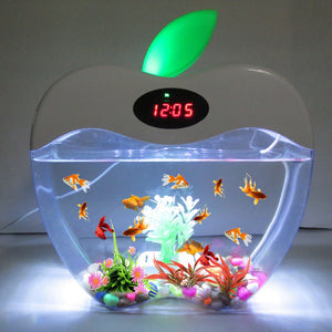 Aquarium USB Mini Aquarium with LED night Light LCD Display Screen and Clock Fish Tank