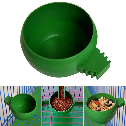 Plastic Round Bird Parrot  Cage Water Food Feeder Feeding Bowl