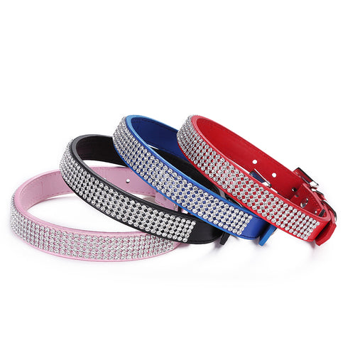 Pet Dog Collar Adjustable PU Leather Buckle Cute Crystal Cat Collar Necklace For Puppy Cats Kitten 4 Colors