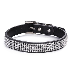Pet Dog Collar Adjustable PU Leather Buckle Cute Crystal Cat Collar Necklace For Puppy Cats Kitten 4 Colors