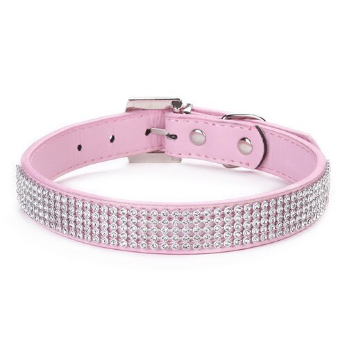 Pet Dog Collar Adjustable PU Leather Buckle Cute Crystal Cat Collar Necklace For Puppy Cats Kitten 4 Colors