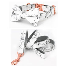 Load image into Gallery viewer, Marble Dog collar with bow tie personal custom  adjustable