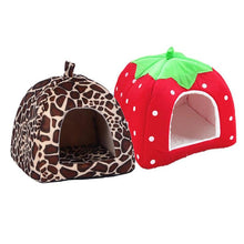 Load image into Gallery viewer, Soft Dog House Foldable Winter Warm Leopard Print Strawberry  Cave Dog Bed Pet Dog House Cute