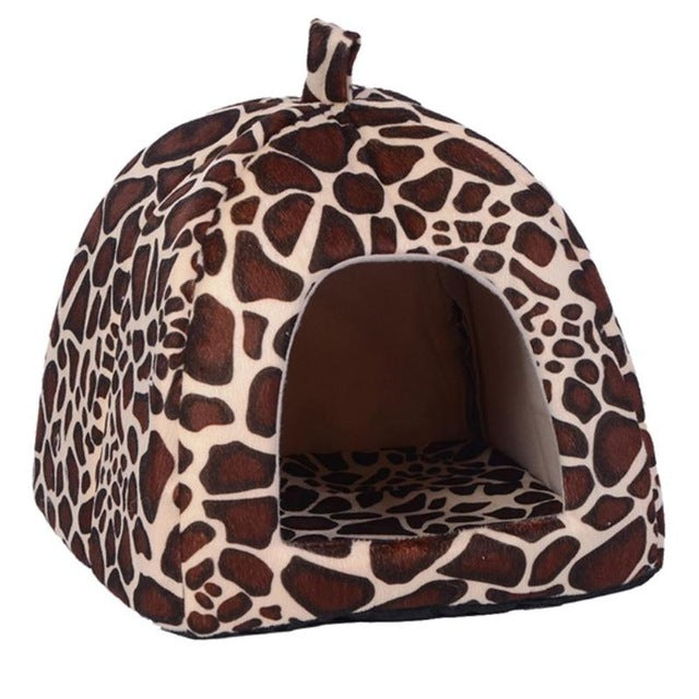 Soft Dog House Foldable Winter Warm Leopard Print Strawberry  Cave Dog Bed Pet Dog House Cute