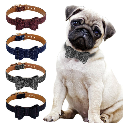 Adjustable Bowknot Pet Dog Cat  Collar Cute Plaid Puppy Kitten Collars Necklace For Small Medium Dogs Cats Chihuahua Pug S M L