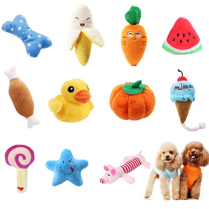 1pc Plush Dog Toys Squeaky Bone Ice Cream Carrot Puppy Chew Toy