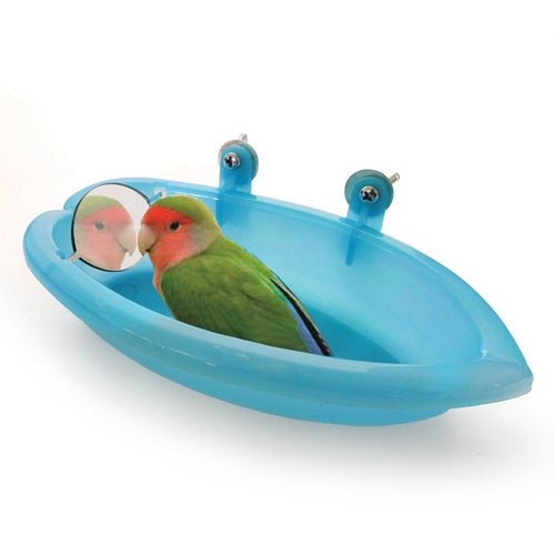 Bird Bathtub With Mirror Toy And Food Feeder Bowl For Parrot